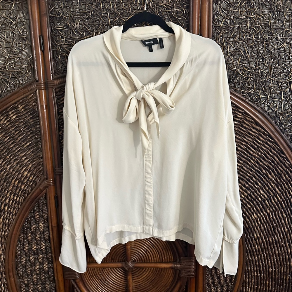 Off-white scarf/ neck bow silk blouse